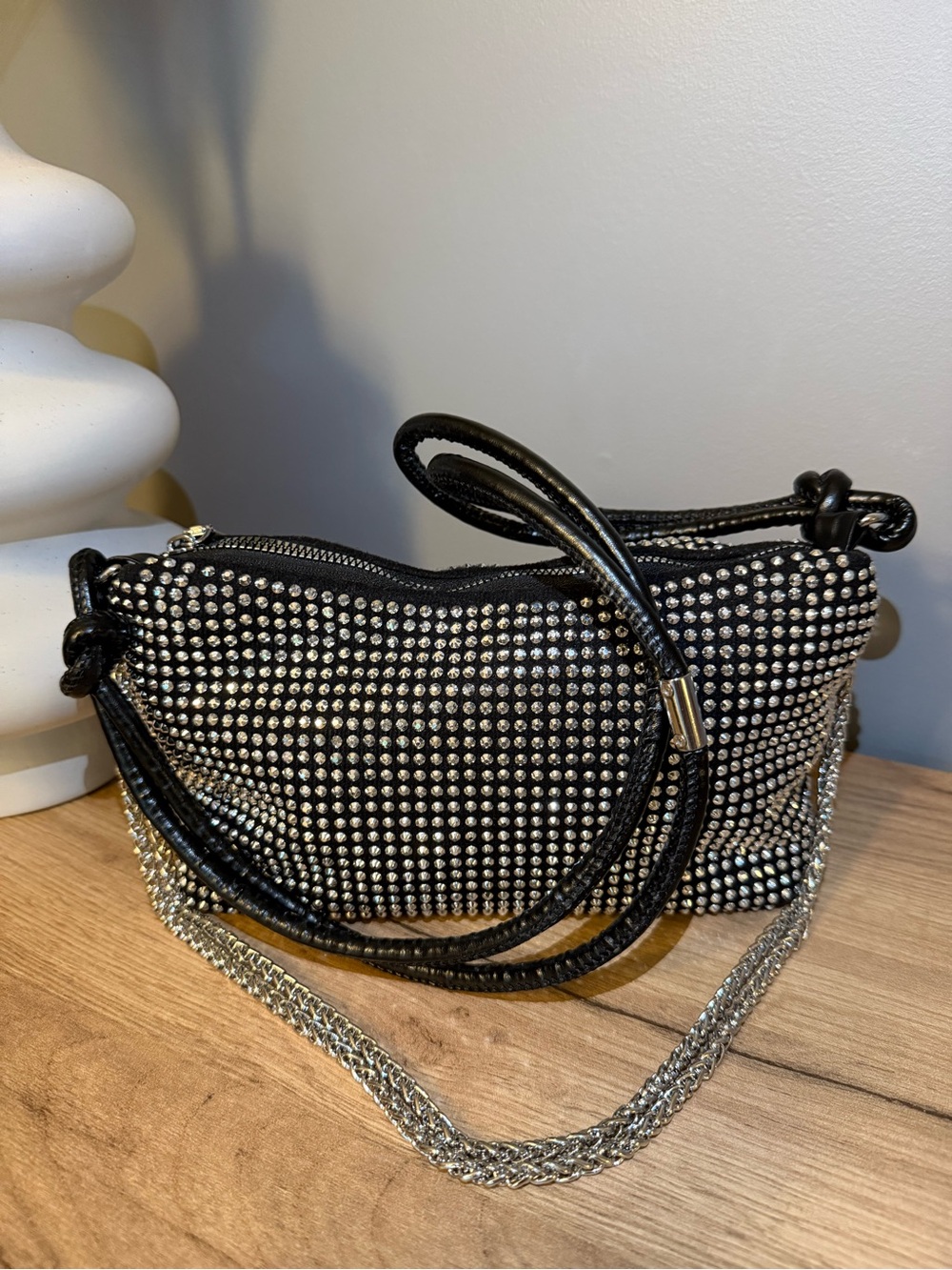 Convertible glam black & silver studded hobo bag NEW
